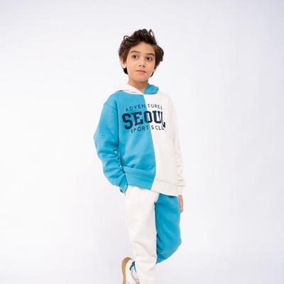 Stylish Boy's Fleece Tracksuit Set - 2 Pcs, Printed, Blue
