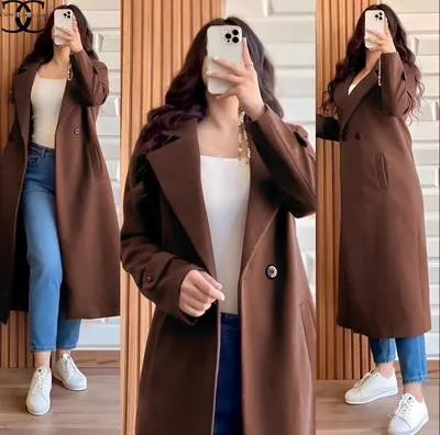 Trendy Brown Fleece Overcoat - 1 Pc Women's Stitched Cozy Wear