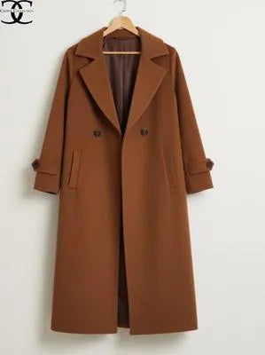 Trendy Brown Fleece Overcoat - 1 Pc Women's Stitched Cozy Wear
