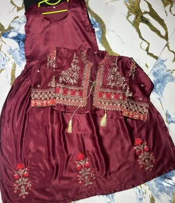 2 Pcs Girl's Shamoz Silk Embroidered Maxi & Jacket