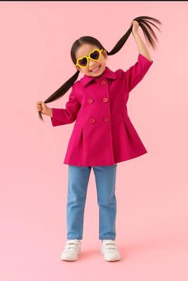 Charming Pink Cotton Coat for Girls - 1 Pc