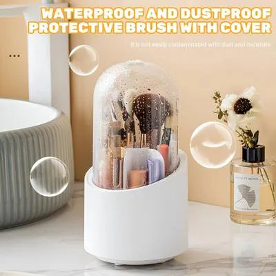 360° Rotating Makeup Brush Organizer Box, 7 Slots Transparent Cosmetic Storage Box