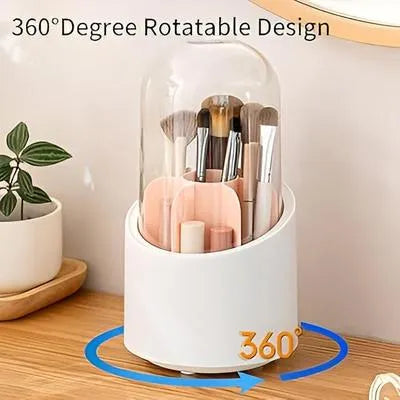 360° Rotating Makeup Brush Organizer Box, 7 Slots Transparent Cosmetic Storage Box